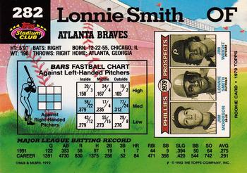 1992 Stadium Club #282 Lonnie Smith Back