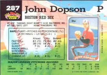 1992 Stadium Club #287 John Dopson Back