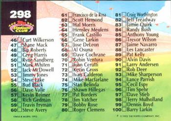 1992 Stadium Club #298 Checklist: 1-100 Back
