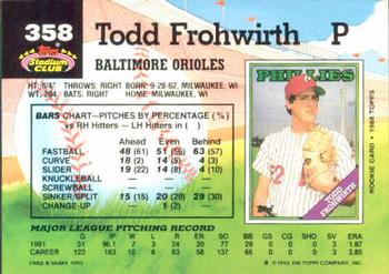 1992 Stadium Club #358 Todd Frohwirth Back