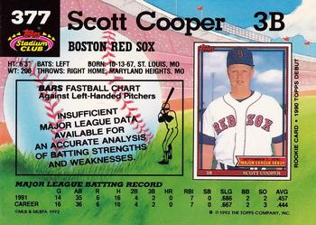 1992 Stadium Club #377 Scott Cooper Back