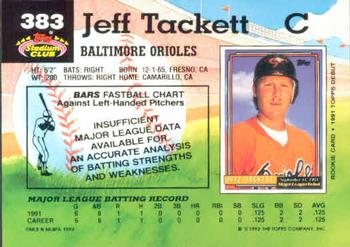 1992 Stadium Club #383 Jeff Tackett Back