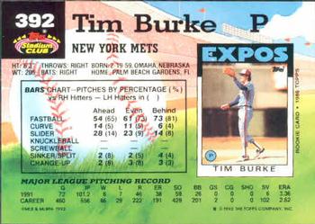 1992 Stadium Club #392 Tim Burke Back