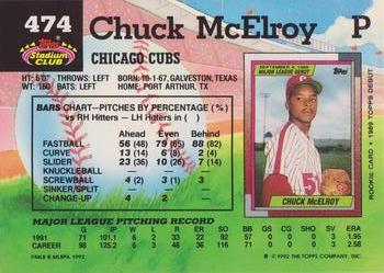 1992 Stadium Club #474 Chuck McElroy Back