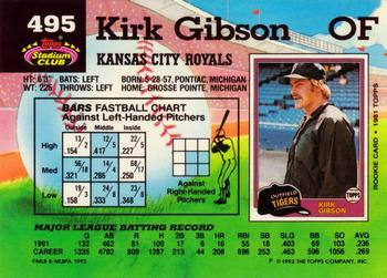 1992 Stadium Club #495 Kirk Gibson Back