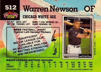 1992 Stadium Club #512 Warren Newson Back