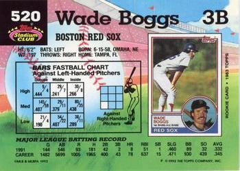 1992 Stadium Club #520 Wade Boggs Back