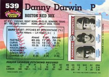 1992 Stadium Club #539 Danny Darwin Back