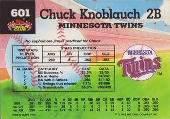 1992 Stadium Club #601 Chuck Knoblauch Back