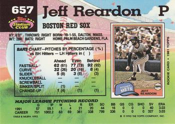 1992 Stadium Club #657 Jeff Reardon Back