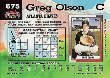 1992 Stadium Club #675 Greg Olson Back