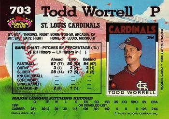1992 Stadium Club #703 Todd Worrell Back