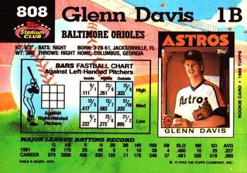 1992 Stadium Club #808 Glenn Davis Back