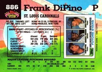 1992 Stadium Club #886 Frank DiPino Back