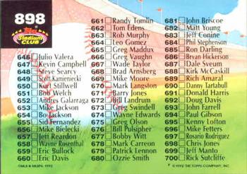 1992 Stadium Club #898 Checklist: 601-700 Back