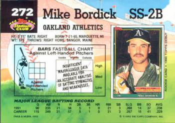 1992 Stadium Club #272 Mike Bordick Back