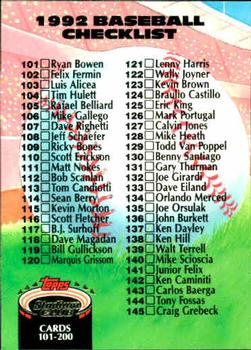1992 Stadium Club #299 Checklist: 101-200 Front