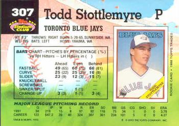1992 Stadium Club #307 Todd Stottlemyre Back