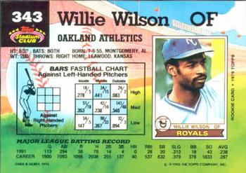1992 Stadium Club #343 Willie Wilson Back