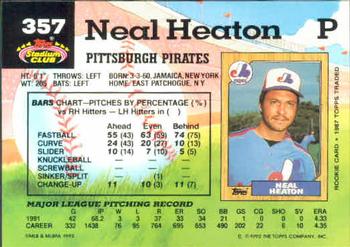 1992 Stadium Club #357 Neal Heaton Back