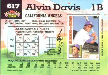 1992 Stadium Club #617 Alvin Davis Back