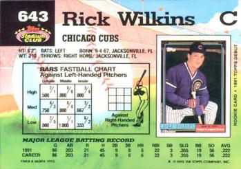 1992 Stadium Club #643 Rick Wilkins Back