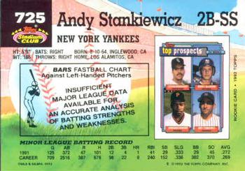 1992 Stadium Club #725 Andy Stankiewicz Back