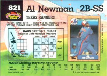 1992 Stadium Club #821 Al Newman Back