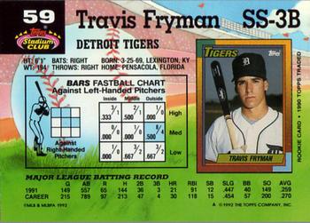 1992 Stadium Club #59 Travis Fryman Back