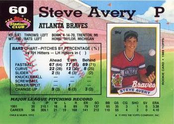 1992 Stadium Club #60 Steve Avery Back