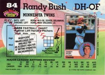 1992 Stadium Club #84 Randy Bush Back
