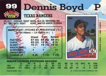 1992 Stadium Club #99 Dennis Boyd Back