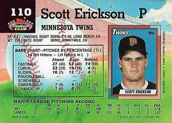 1992 Stadium Club #110 Scott Erickson Back