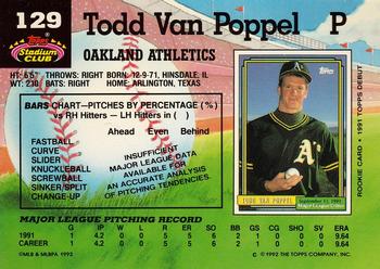 1992 Stadium Club #129 Todd Van Poppel Back