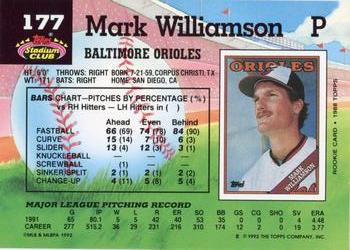 1992 Stadium Club #177 Mark Williamson Back