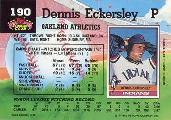 1992 Stadium Club #190 Dennis Eckersley Back