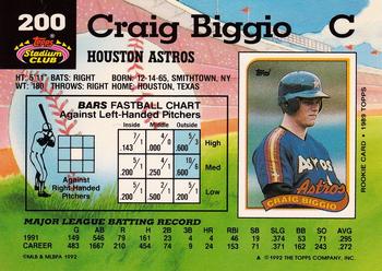 1992 Stadium Club #200 Craig Biggio Back
