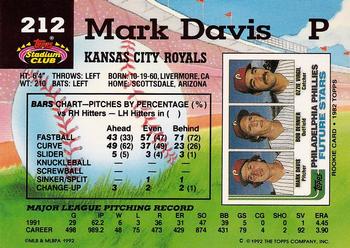 1992 Stadium Club #212 Mark Davis Back