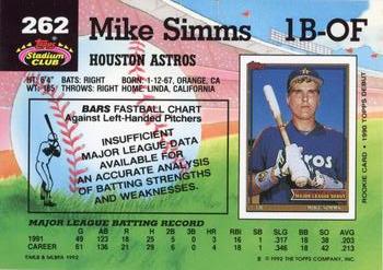 1992 Stadium Club #262 Mike Simms Back
