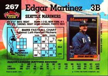 1992 Stadium Club #267 Edgar Martinez Back