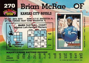1992 Stadium Club #270 Brian McRae Back