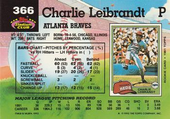 1992 Stadium Club #366 Charlie Leibrandt Back