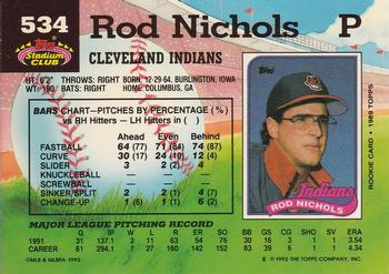 1992 Stadium Club #534 Rod Nichols Back