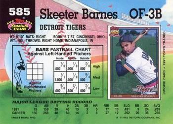 1992 Stadium Club #585 Skeeter Barnes Back