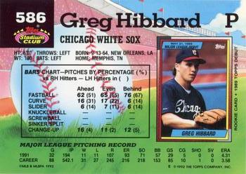 1992 Stadium Club #586 Greg Hibbard Back