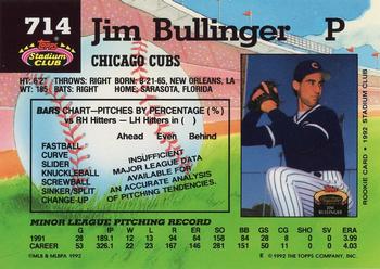 1992 Stadium Club #714 Jim Bullinger Back