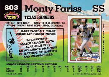 1992 Stadium Club #803 Monty Fariss Back