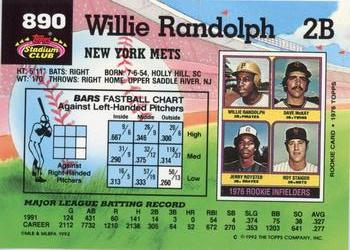 1992 Stadium Club #890 Willie Randolph Back