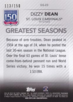 2019 Topps - 150 Years of Professional Baseball - Greatest Seasons 150th Anniversary #GS-23 Dizzy Dean Back