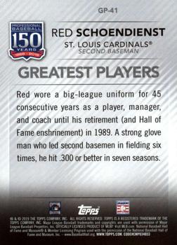 2019 Topps - 150 Years of Professional Baseball - Greatest Players #GP-41 Red Schoendienst Back